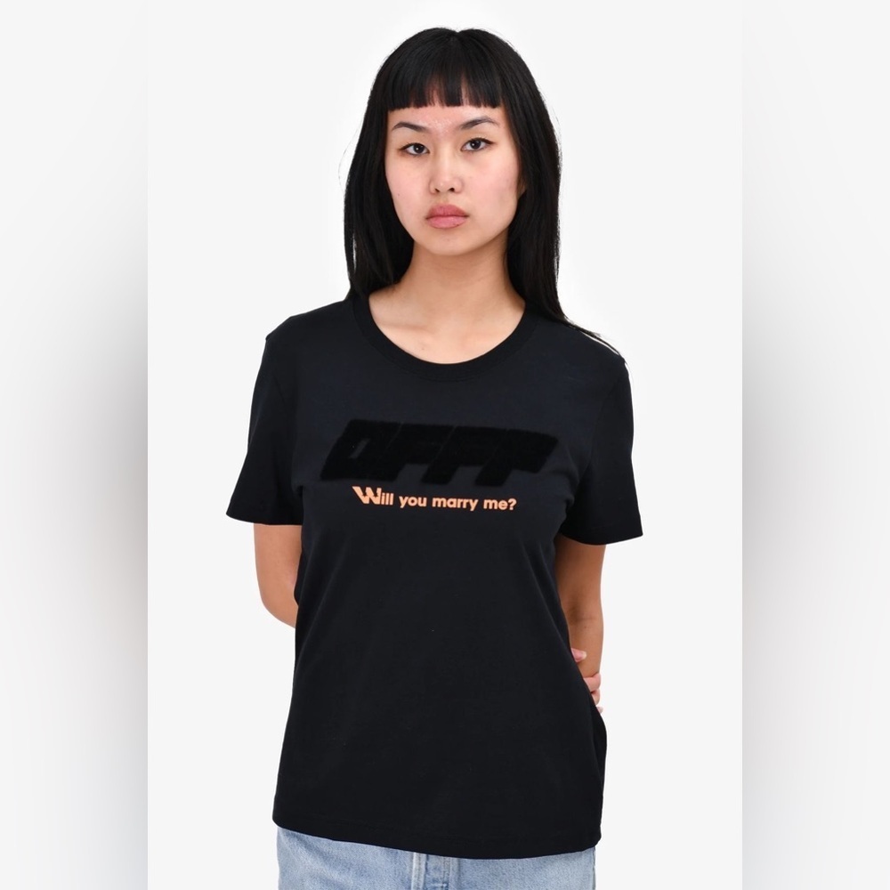 Off-White Black Tee with Orange Text